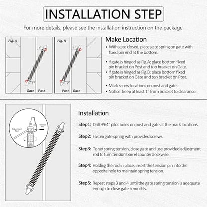 14" Gate Spring Self Closing, Heavy Duty Black Door Closer Spring, Adjustable Tensioner Automatic Outdoor Gate Closure, Gate Spring Hardware for Wooden and Vinyl Fence, 1 Pack - size: 14 Inch