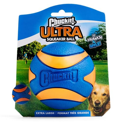 Chuckit Ultra Squeaker Dog Ball - Extra Large Bouncy and Squeaky Pet Toy for Dogs 100+ lbs - Floats on Water - Durable Rubber - Size XL - 3.5" Diameter - Pack of 1 - color: Squeaker, size: XL