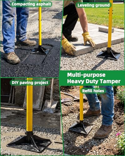 LOCONHA Steel Tamper with 48" Handle - Heavy Duty Hand Compactor for Leveling Soil, Gravel, Sand, and Asphalt in Gardens, Yards, and Driveways (8''x 8'') - size: 8''x 8''