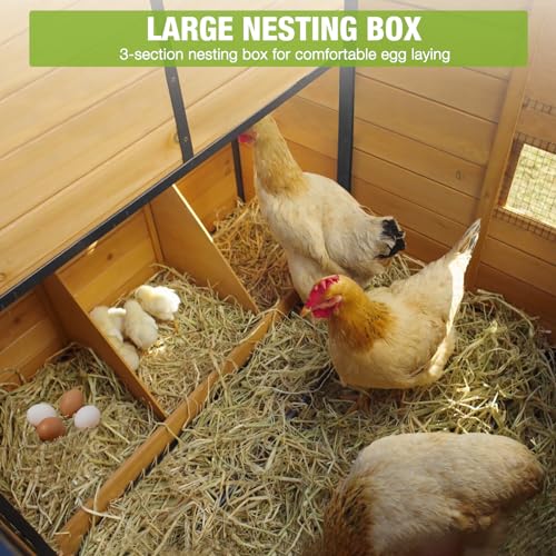 GUTINNEEN Chicken Coop Mobile Upgraded with Metal Frame and Metal Chicken Run 85" Outdoor Hen House Chicken Tractor with Wheels,Tarp Roof Cover