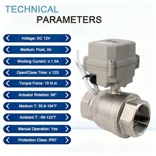 NPT 2'' 2-Way Motorized Ball Valve DC12V Electrical Ball Valve CR3-01 Stainless Steel 304 with Indicator and Manual Override - size: 2 INCH(DN50MM)