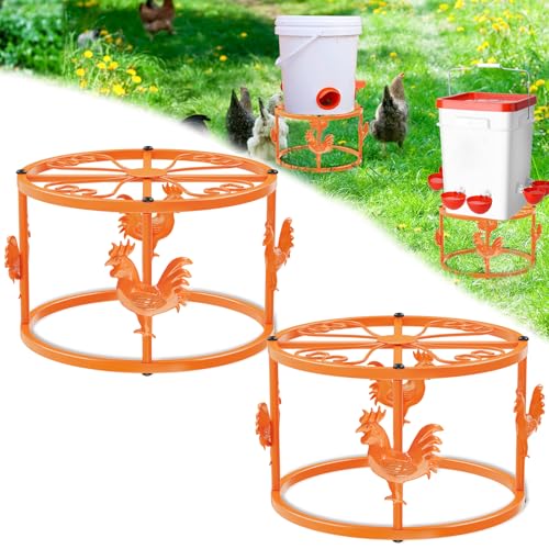 Metal Stand for Chicken Feeder Waterer, Iron Stand Holder, Rectangular Supports Rack for Buckets Barrels Equipped Installed with Feeder Waterer Port, for Coop Poultry Indoor Outdoor (Orange 2pc) - color: Orange 2pc