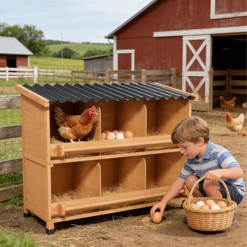 Weatherproof Chicken Nesting Boxes, Heavy Duty 6 Compartments Wall Mounted or Floor Use Chicken Coop Laying Boxes with Preventing Egg Falls for Backyard and Farms (6 Compartments) - size: 37.1"L x 17.4"W x 28.4"H