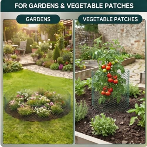 16In x 49.2Ft Plant Protectors from Animals, Wire Plant Cages for Outdoor Plants Chicken Wire Garden Protection from Animals Plant Fence Protectors to Keep Animals Out with Ground Stakes & Nylon Ties