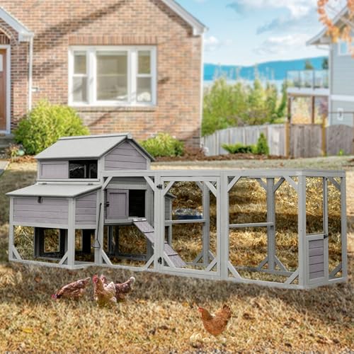 Aivituvin Chicken Coop Extra Large for 8-10 Chickens Wooden Hen House Outdoor with Wheels 41.17ft² Poultry Cage with Run, 6 Nesting Boxes - size: 118.11"L x 53.54"W x 49.53"H