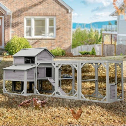 Aivituvin Chicken Coop Extra Large for 8-10 Chickens Wooden Hen House Outdoor with Wheels 41.17ft² Poultry Cage with Run, 6 Nesting Boxes - size: 118.11"L x 53.54"W x 49.53"H