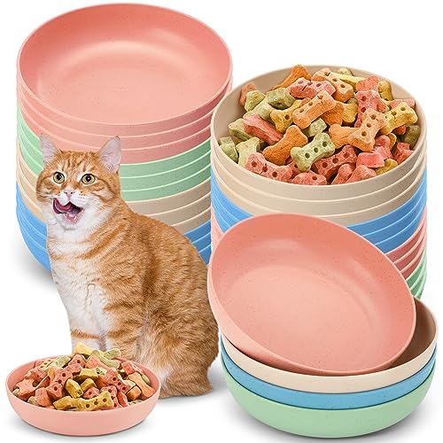 Tioncy 24 Pcs Cat Food Bowl 5.5'' Fatigue Relief Shallow Cat Food Dish Wide and Small Pet Wet Plate Wide Stray Wet Feeding Bowl for Ferrets Feral Short Legged Kitten, Wheat Straw(Four Color,Classic) - color: Four Color, style: Classic
