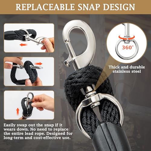 Premium Horse Lead Rope (2 Pack) – 10 ft Soft Braided Lead Rope for Horses with Snap Halter Attachment, Replaceable Snap, Soft & Secure Grip, Daily Horse Tack & Supplies