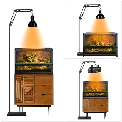 DXOPHIEX Heat Lamp Stand Reptile Light Stand with 360° Swing Arm, Height Adjustable (15.7 inch to 74.3 inch) Heat Lamp Holder for Bearded Dragon, Turtles, Snake and Lizard Terrarium
