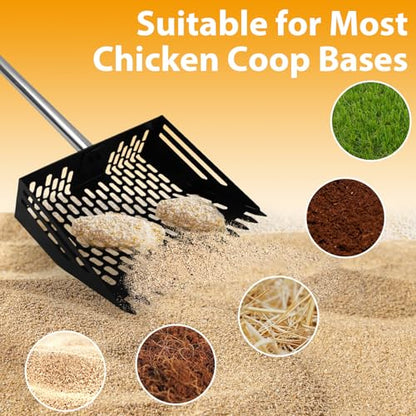 Chicken Poop Scooper & Rake,Metal Coop Scoop for Poop Sand with 35" to 62" Adjustable Stainless Steel Handle,Cleaning Supplies for Chicken Coops & Animals House