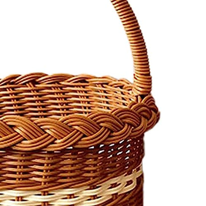 Wicker Basket with Handles, PP Woven Empty Picnic Basket, Vintage Hand Woven Hamper for Picnics Easter Egg Gathering Camping Mother's Day Wedding Birthday Party Supplies, Style F