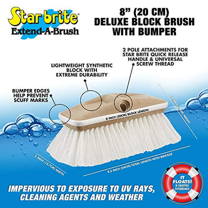 STAR BRITE Premium Stiff Bristle 8" Brush Head W/Bumper - Dual Connections Fit Either Standard 3/4" Threaded Poles or Extend-A-Brush Handles (Coarse) (White) (040163) - color: White, size: Deluxe 8" Brush