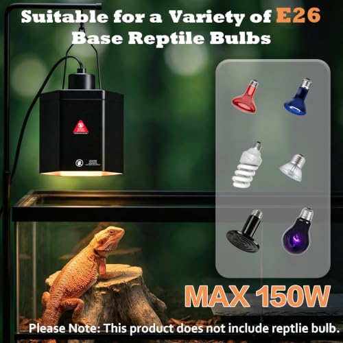 Yoobao 5.9" Reptile Heat Lamp Fixture, Hexagonal Dome Light with Hook for Basking Light & Ceramic Heat Emitter, 100W UVB/UVA Reptile Light Fixture for Bearded Dragon, Turtle, Snake, Lizard Terrarium