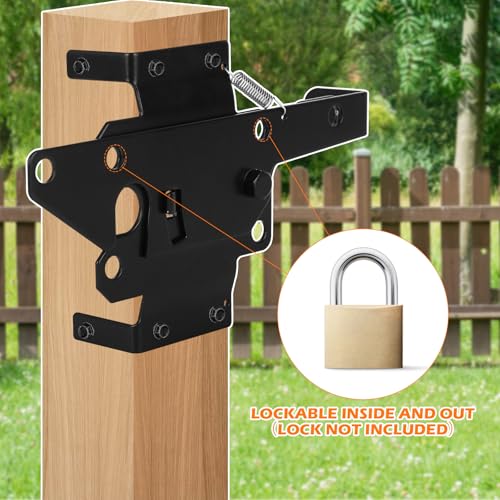 Self-Locking Gate Latch – Heavy-Duty Post Mount Automatic Lock for Wood/PVC Fence Gates Includes Fasteners – Secure Locking Hardware for Pool, Yard, Garden, Outdoor Use-1p&2p (1, Black)