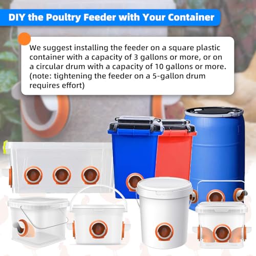 Large Chicken Feeder No Waste, DIY Automatic Chicken Feeder Port with Cover for Duck, Poultry(2 Pack with Caps & Hole Saw)