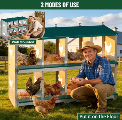 Garvee Large Metal Chicken Nesting Boxes for Hens, 8 Compartment Galvanized Steel Nesting Box, Includes 4 Fake Eggs & 10 Soft Nest Pads Pads, Wall Mount or Freestanding for Coop & Farm - style: 8 Holes