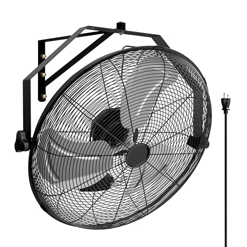 Simple Deluxe 20 Inch High Velocity Wall Mount Fan with Rack and L-Iron, 3 Speed Industrial/Commercial Metal Ventilation Fan, Black - size: 20 Inch with L-Iron, style: 1 Pack