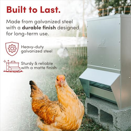 RentACoop Metal Trough Feeder with Lid & Rain Cover – Galvanized Steel – Side View Window – Moveable Grate for Easy Cleaning – Suitable for Chickens, Ducks, Poultry & More – 50lb Capacity - size: 50LB Capacity