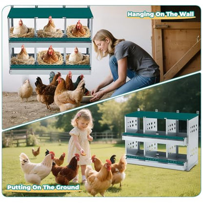 Yafylly Chicken Nesting Box 6 Compartments, Metal Chicken Laying Boxes Wall Mountable, Easy Egg Collection Roll Away Nesting Boxes Chicken, Chicken Coop Nesting Boxes for Hens Laying Eggs - color: Green, size: 6-Hole