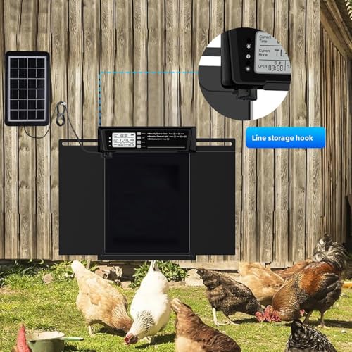 Automatic Chicken Coop Door, Aluminum Alloy 380x280mm Solar Powered Chicken Door Opener with Light Sensor, Timer, Remote Control for Home Farm, Protecting Flock from Enemies