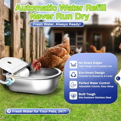 Ademon Automatic Animal Drinking Water Bowl with Float Valve, Extended Pipe & Drain Hole, Stainless Steel Waterer Feeder Farm Dog Dispenser Kit Self Filling for Livestock Horse Goat Water Trough - size: 3L - 71" Hose & Drain