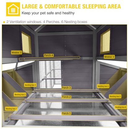 Aivituvin Large Chicken Coop 118" L Hen House Duck Cage for 8-10 Chickens 41.3 ft² with Spacious Run, 6 Nesting Box, 6 Raised Perches - size: 118.1"L x 53.5"W x 49.5"H