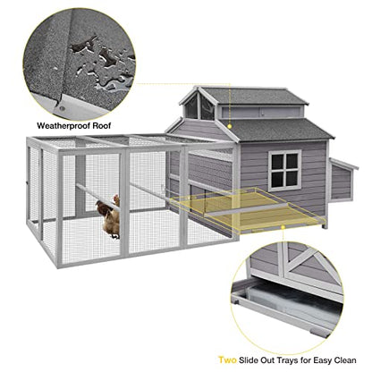 Aivituvin Super Large Outdoor Wooden Chicken Coop Hen House Poultry Cage for 8-10 Hens w/Ramps, Run, Nesting Box, Wire Fence, 115in