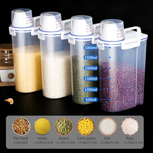 5.5 Lbs Plastic Transparent Tank, Rice Storage Barrel, Household Food Container Grain Storage Box for Oatmeal, Grain, Cereal, Pasta, Flour (6 Packs) - color: 6 Packs