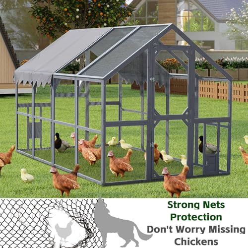 Endark 110" Large Walk-in Chicken Coop Enclosure with Platforms and Waterproof Cover - Spacious Outdoor Yard Farm Poultry Cage with Durable Wood Construction and Rain Protection Brown (Grey) - color: Grey