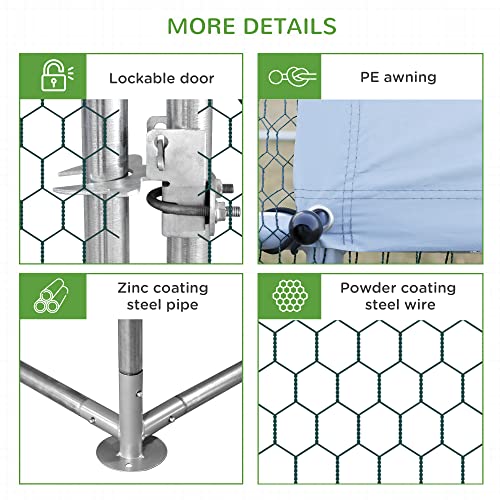 PawHut Large Chicken Coop Metal Chicken Run with Waterproof and Anti-UV Cover, Spire Shaped Walk in Fence Cage Hen House for Outdoor and Yard Farm Use, 1" Tube Diameter, 9.8' x 6.6' x 6.6' - size: 118.1"L x 78.7"W x 78.7"H