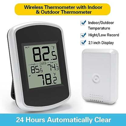 Urageuxy Wireless Indoor Outdoor Thermometer, Digital Inside and Outside Temperature Monitor for Greenhouse and Home Room, Fahrenheit Only