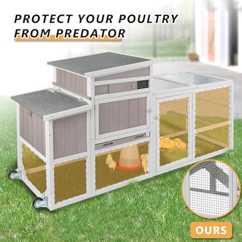 79“L Chicken Coop and Run, 2 Story Backyard Hen House with Nesting Box, Poultry Cage for 1-3 Chickens Ducks Rabbits with Removable Tray, Ramp and UV-Resistant Roof Panel - size: 78.7"L x 26.0"W x 39.0"H