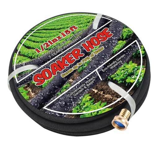Soaker Hose 1/2" 15ft Rubber Garden Soaker Hoses, Water Seeper Round Drip Hose, Heavy Duty Drip Irrigation Hose For Vegetable, Lawn, Plants and Trees Watering - size: 1/2inch 15ft