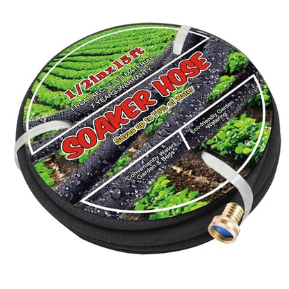 Soaker Hose 1/2" 15ft Rubber Garden Soaker Hoses, Water Seeper Round Drip Hose, Heavy Duty Drip Irrigation Hose For Vegetable, Lawn, Plants and Trees Watering - size: 1/2inch 15ft