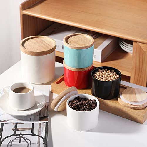 Sweejar Kitchen Canisters Ceramic Food Storage Jar, Stackable Containers with Airtight Seal Wooden Lid for Serving Ground Coffee, Tea, Sugar, Spice and More - 5 Fl Oz(Black) - color: Black, style: 5 Fl Oz (3.3"x2.6")
