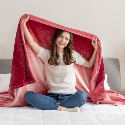 Berkshire Blanket-Classic Heavyweight Warm Soft Printed VelvetLoft® Plush Blanket, King Size Soft Fuzzy Blanket for Couch Sofa Bed, Ombre Burgundy, 90in x 108in - color: Ombre Burgundy, size: King/Cal King