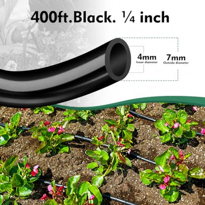 Bonviee 400ft 1/4 inch Drip Irrigation Tubing – Flexible, Durable Hose, Compatible with 1/4" Barbed Tee, Micro-Emitters & Misters, Perfect for New Home Garden System - size: 1/4"-400FT