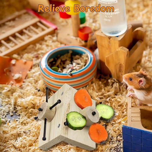 Mouse Rat Enrichment Toys, Rat Foraging Toy, Rat Toys for Pet Rats in Cage, Guinea Pig Treats Feeder, Food Dispenser for Rodents Mouse Syrian Hamster Gerbil Bunny, Puzzle Accessories (S, Wood)