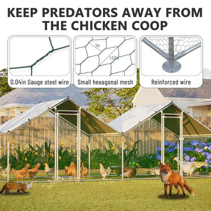 Metal Chicken Coop 20x6.7x6.7ft Large Walk-in Poultry Cage for 10-20 Chickens Chicken Run Pen Hen Rabbit Duck House with Waterproof Cover for Outdoor Farm Use - size: 240.0"L x 80.0"W x 80.0"H