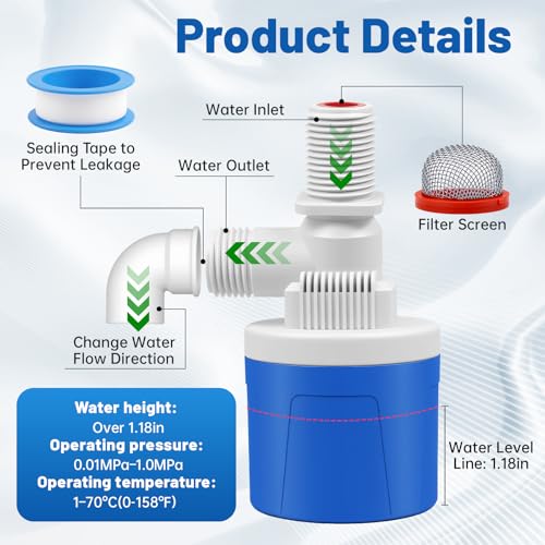 3/4" Top Inlet Water Float Valve, 2 Pack Water Trough Float Valve Water Level Control Float Valve for Water Tank, Automatic Water Shut Off Valve Pool Auto Fill for Livestock Pond Aquarium - size: 3/4" Top Inlet