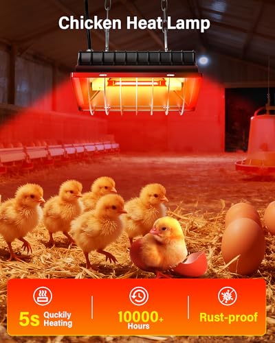 Chicken Coop Heater 2-Pack, 175W & 250W Dual-Mode Heat Lamp for Chickens with 3M Cord, Adjustable Hanging Height Brooder Heater for Ducks, Calves, Poultry and Livestock Pets Warmer in Winter