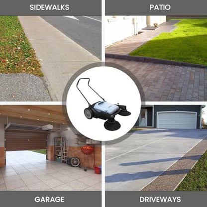 Dapper Supply Walk-Behind Outdoor Hand Push Floor Sweeper - 10.5 Gallon Capacity - 36" Sweeping Width - Sweeps up to 39,500 ft/Hour, Grey - size: 36"