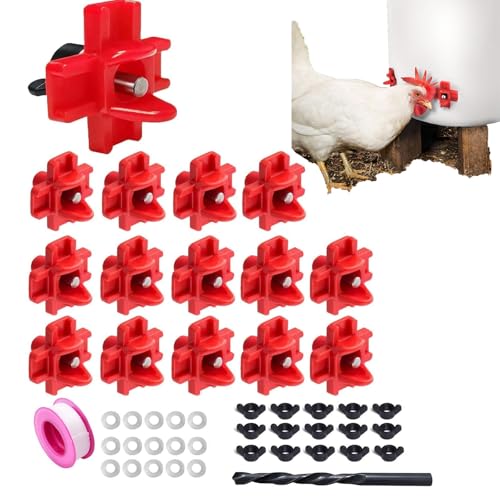 15 pcs Chicken Waterer Nipples with Drill Bits,Horizontal Automatic Chicken Waterer,Leakproof Poultry Watering System for Chicken Coop - size: 15PCS