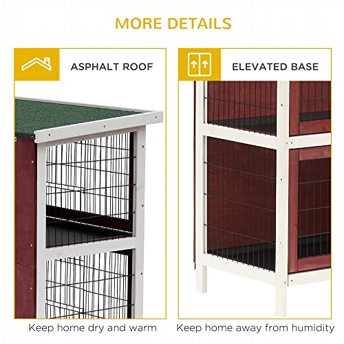 PawHut 54" 2-Story Rabbit Hutch Bunny Cage with Openable Roof, No Leak Tray and Fun Enclosed Run, for Rabbits, Chickens, Ducks, Indoor/Outdoor