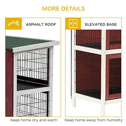 PawHut 54" 2-Story Rabbit Hutch Bunny Cage with Openable Roof, No Leak Tray and Fun Enclosed Run, for Rabbits, Chickens, Ducks, Indoor/Outdoor