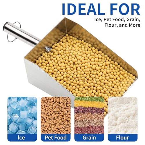 304 Stainless Steel Ice Scoop, Heavy Duty Large Metal Flour Scoop 6-inch Wide High-Capacity for Flour Livestock Poultry Pet Food and Bird Seed Comfortable Grip Handle Easy to Clean (50OZ) - size: 50OZ