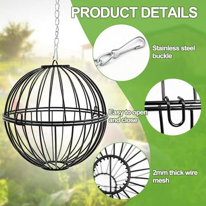 4 Pack Hanging Chicken Feeders for 10+ Chicken, 7.5 Inch Iron Rodent-Proof Duck Treat Dispenser Balls with 17.7 Inch Adjustable Hanging Chain for Feed and Toys, Weatherproof & Easy Install