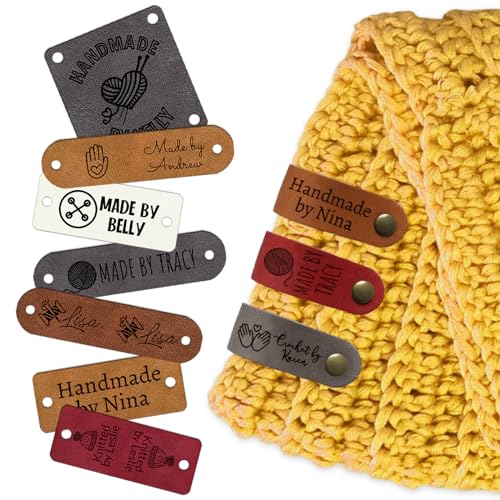 Custom Leather Tags for Crochet Items Personalized Tags for Handmade Items with Rivets Embellishment Knit DIY Craft Accessories-1.5"x1.5" - size: 1.5"x1.5"