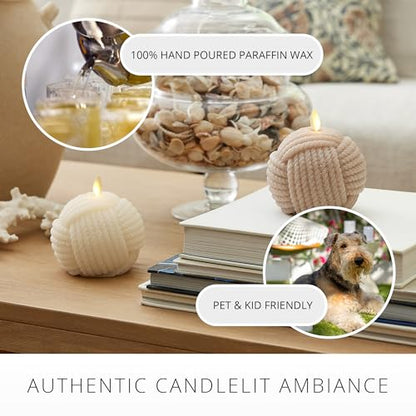 Luminara - Flameless Holiday Crystal Beads Glitter Sphere Candle - Timeless Taupe Rope Ball - Pack of 1-4x4.25 - Auto Timer Built-in 5-Hour Timer - color: Timeless Taupe Rope Ball