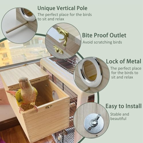 Parakeet Nesting Box Bird Nest Breeding Box with Perch | 7.87 X 4.72 X 4.72 inch Parrot Mating Box Wood Bird House Aviary for cage (S Horizontal Wood) - style: S Horizontal Wood